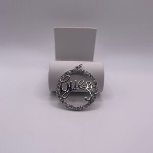 GUESS Women's Logo Vintage Silver Tone Necklace & Bracelet Pendant Charm